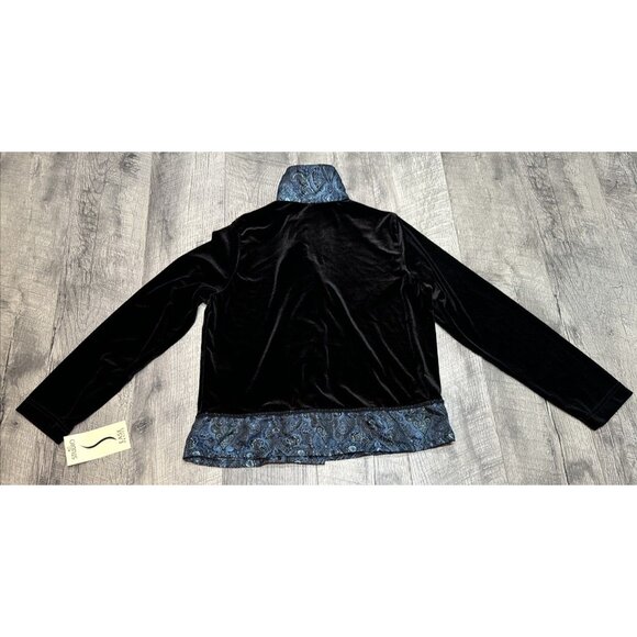 Studio Ease Velour Blouse Womens SP Black‎ Blue Shirt Stretch Button Winter NEW - Picture 2 of 9